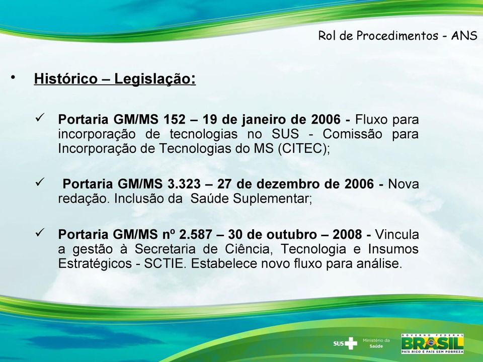 323 27 de dezembro de 2006 - Nova redação. Inclusão da Saúde Suplementar; Portaria GM/MS nº 2.