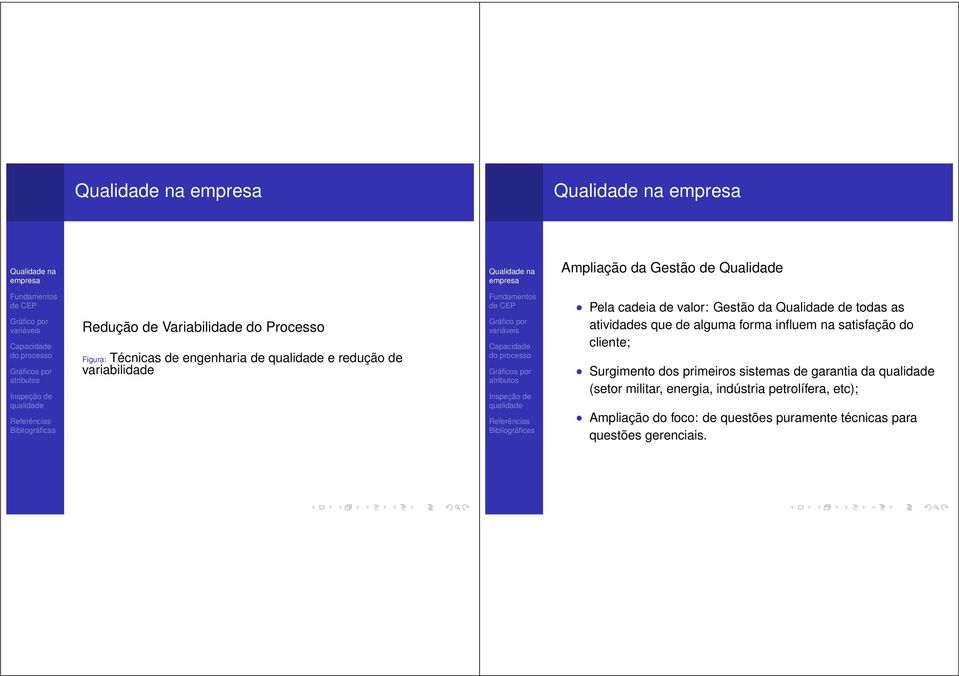 forma influem na satisfação do cliente; Surgimento dos primeiros sistemas de garantia da (setor militar,