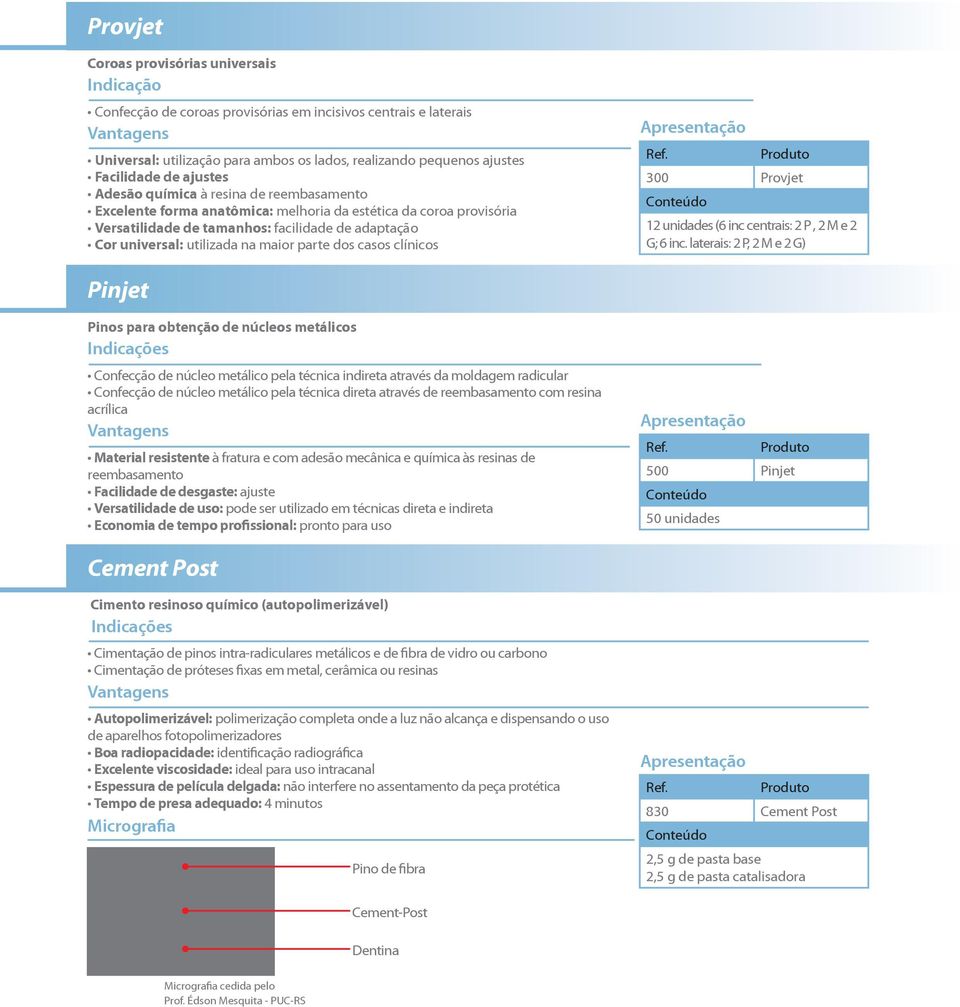 Cor universal: utilizada na maior parte dos casos clínicos Ref. Produto 300 Provjet Conteúdo 12 unidades (6 inc centrais: 2 P, 2 M e 2 G; 6 inc.