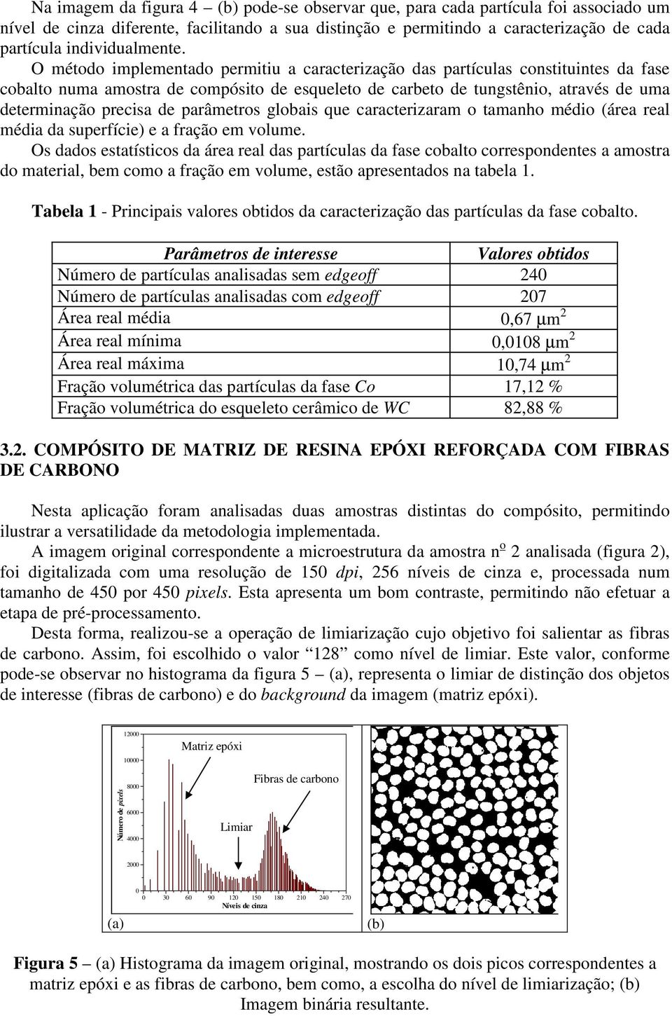 parâmetros globais que caracterizaram o tamanho médio (área real média da superfície) e a fração em volume.