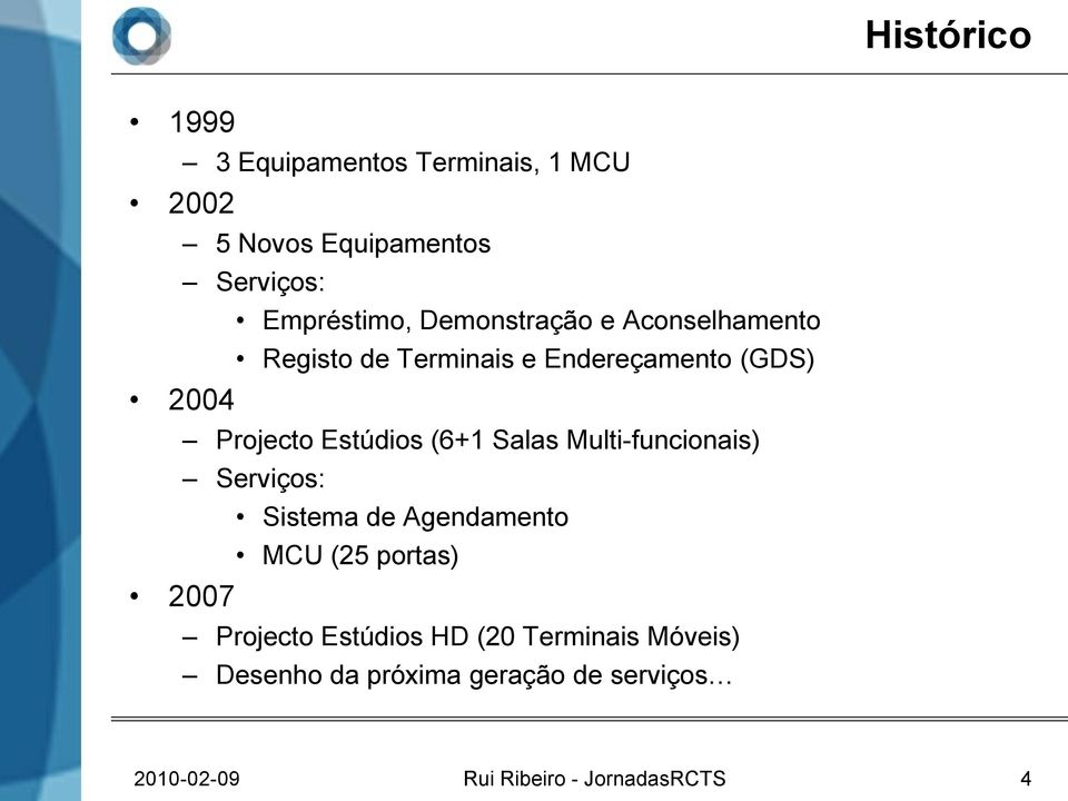 (6+1 Salas Multi-funcionais) Serviços: Sistema de Agendamento MCU (25 portas) 2007 Projecto