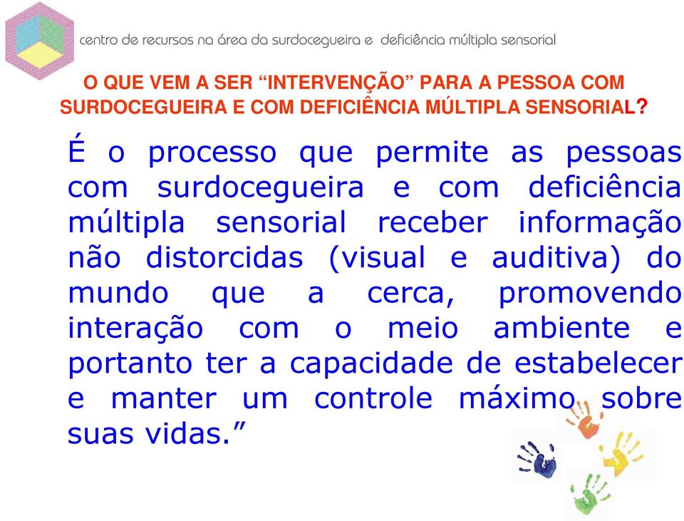 informação não distorcidas (visual e auditiva) do mundo que a cerca, promovendo interação com o