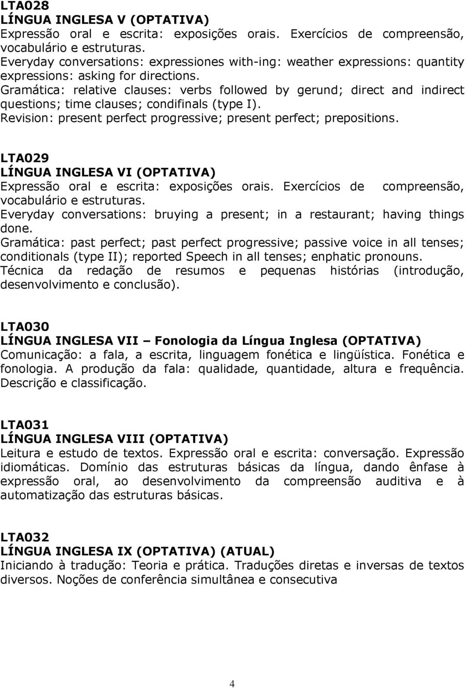 LTA029 LÍNGUA INGLESA VI (OPTATIVA) vocabulário e estruturas. Everyday conversations: bruying a present; in a restaurant; having things done.