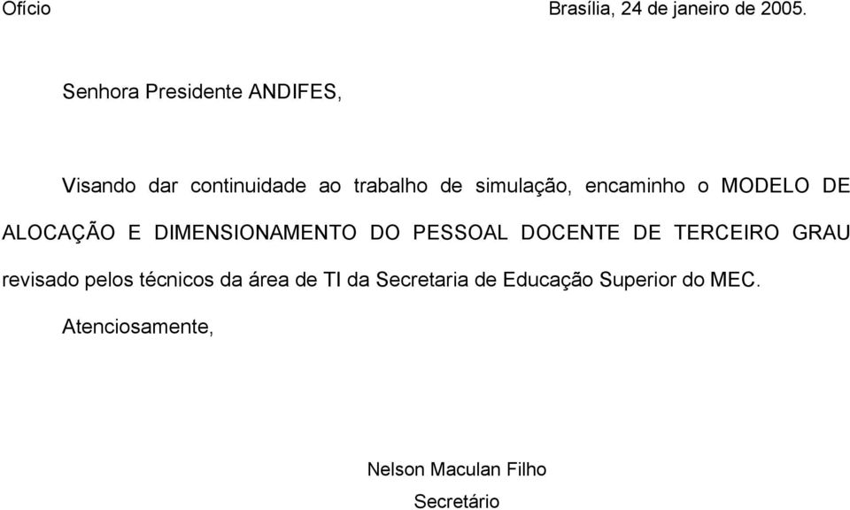 encamnho o MODELO DE ALOCAÇÃO E DIMENSIONAMENTO DO PESSOAL DOCENTE DE TERCEIRO