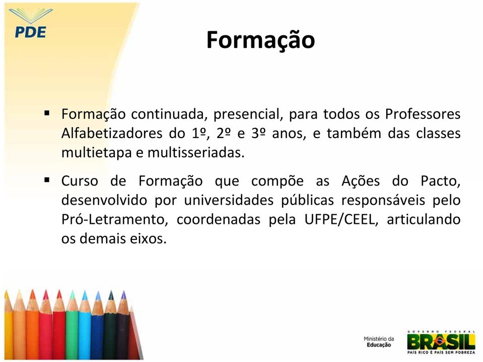 Curso de Formação que compõe as Ações do Pacto, desenvolvido por universidades