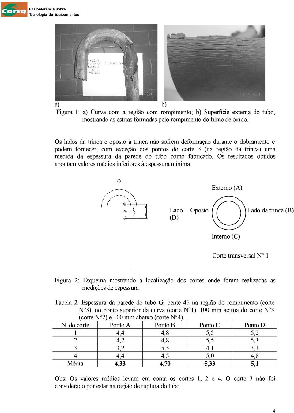 como fabricado. Os resultados obtidos apontam valores médios inferiores à espessura mínima.