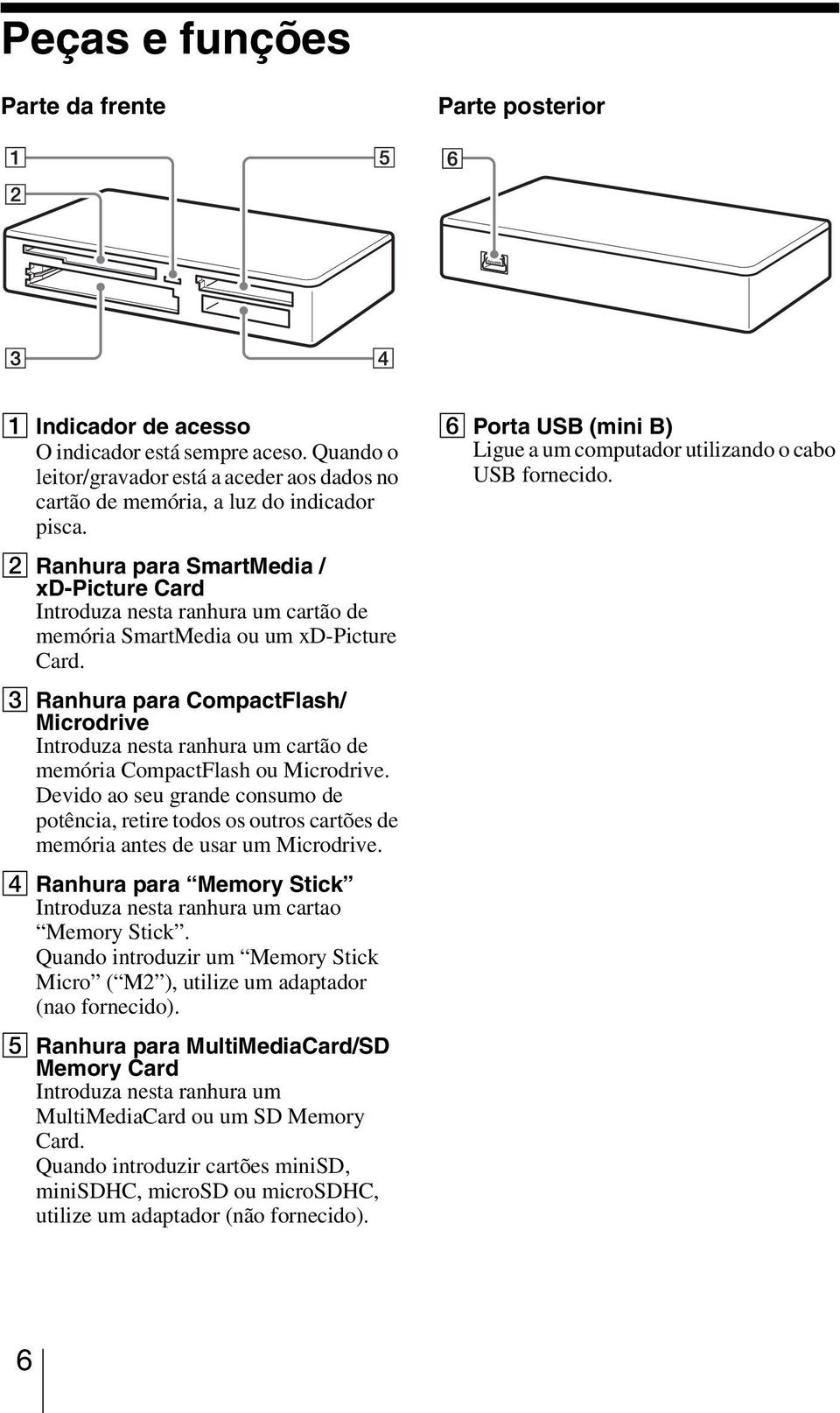 C Ranhura para CompactFlash/ Microdrive Introduza nesta ranhura um cartão de memória CompactFlash ou Microdrive.