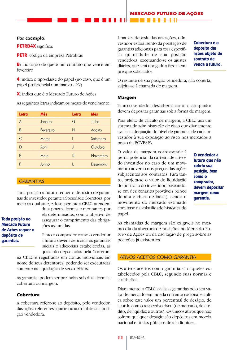 Outubro E Maio K Novembro F Junho L Dezembro GARANTIAS Toda posição a futuro requer o depósito de garantias do investidor perante a Sociedade Corretora, por meio da qual atue, e desta perante a CBLC,