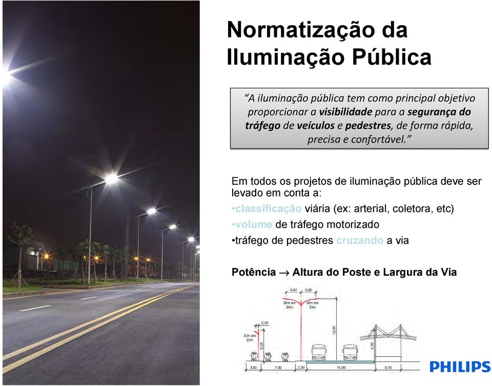 Em todos os projetos de iluminação pública deve ser levado em conta a: classificação viária (ex: arterial,