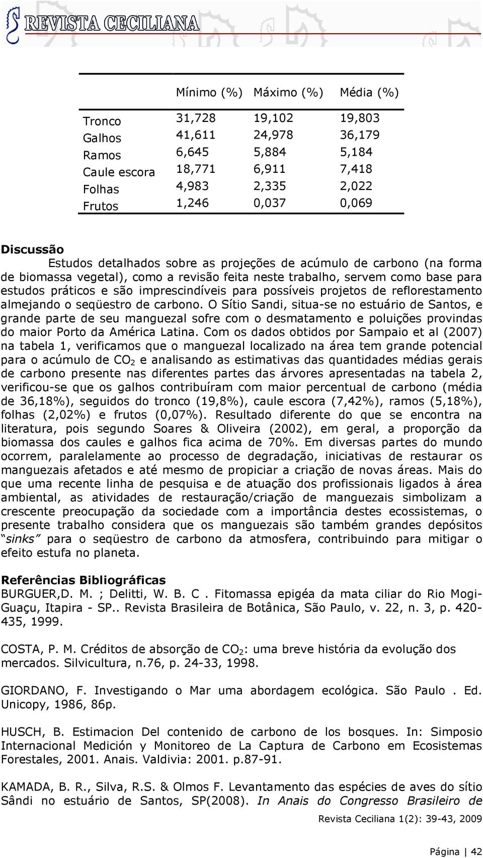 para possíveis projetos de reflorestamento almejando o seqüestro de carbono.