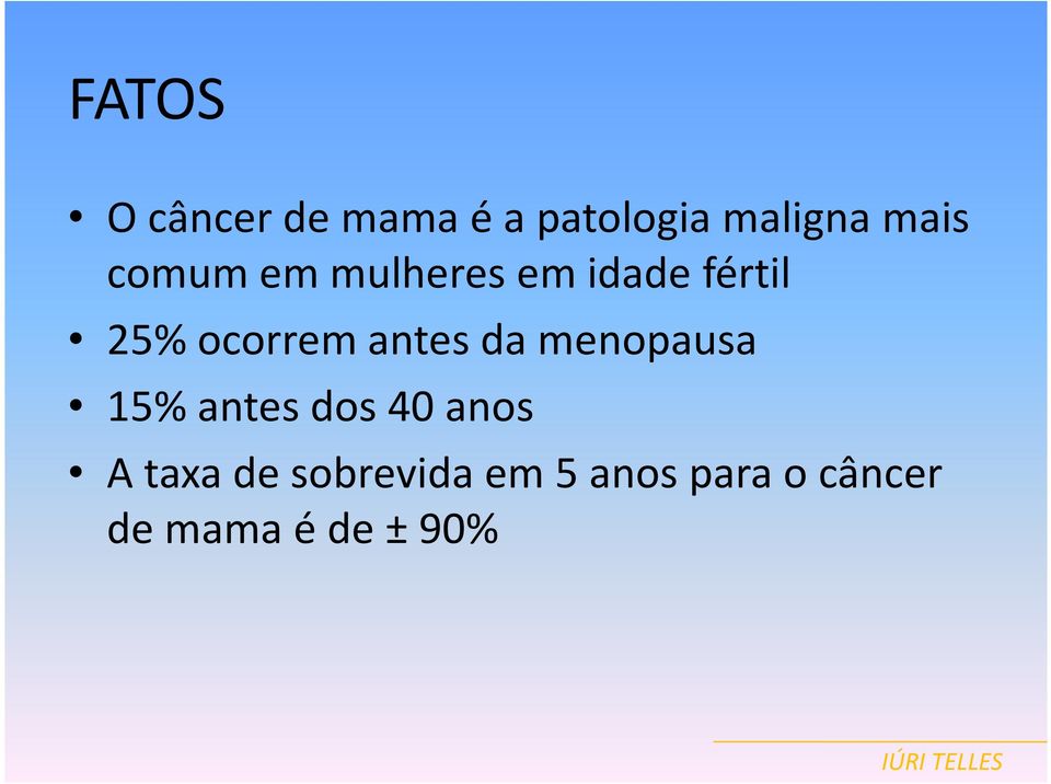 antes da menopausa 15% antes dos 40 anos A taxa