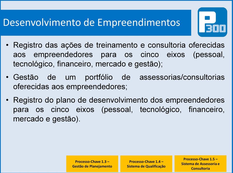 empreendedores; Registro do plano de desenvolvimento dos empreendedores para os cinco eixos (pessoal, tecnológico, financeiro, mercado