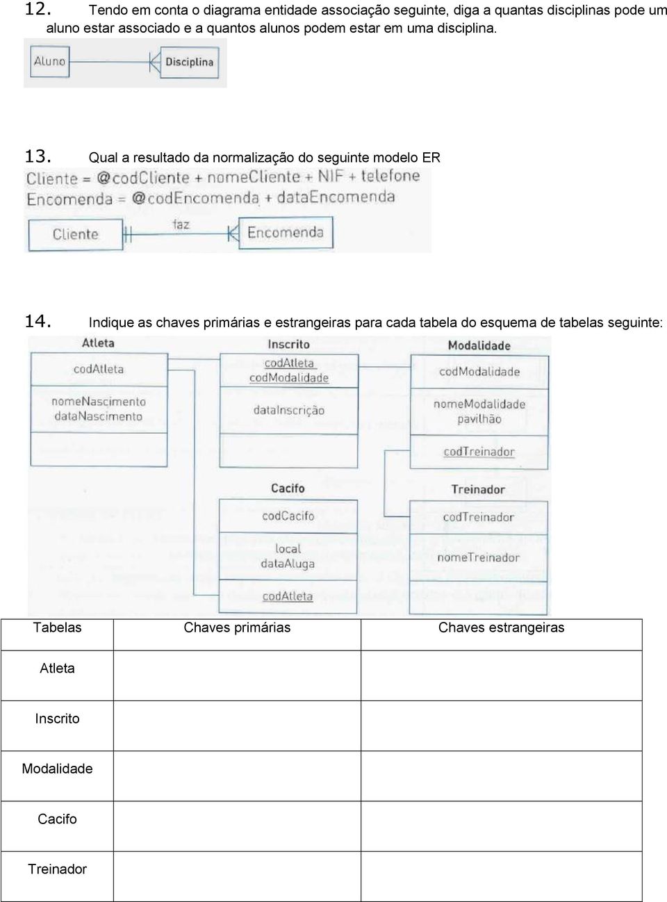 Qual a resultado da normalização do seguinte modelo ER 14.