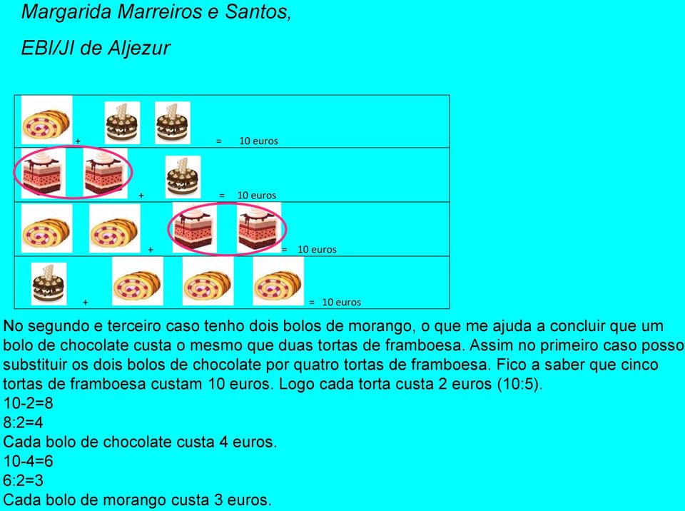 Assim no primeiro caso posso substituir os dois bolos de chocolate por quatro tortas de framboesa.