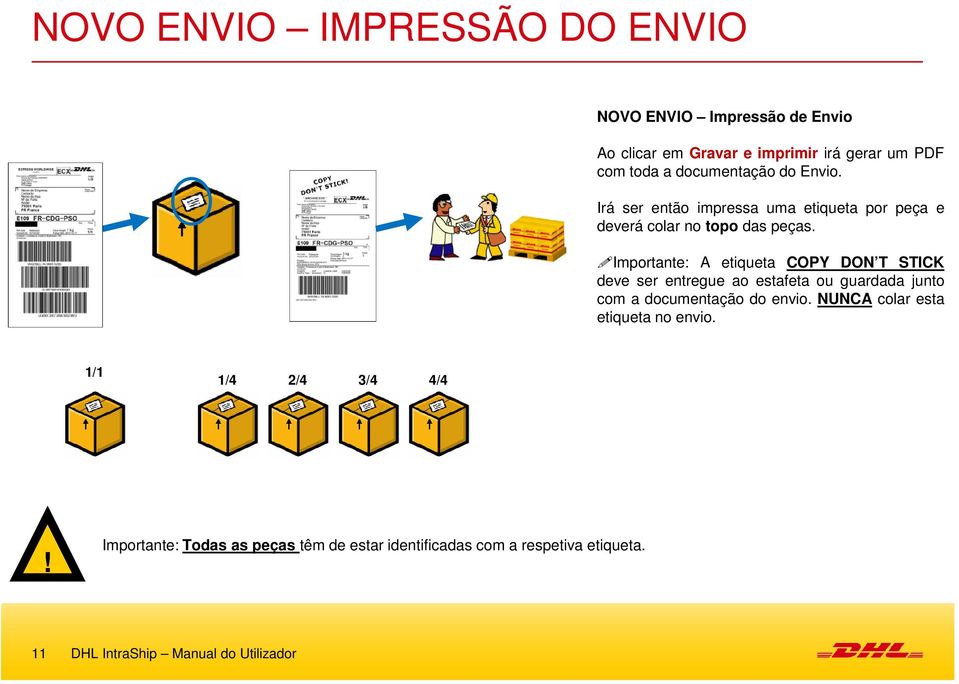 Importante: A etiqueta COPY DON T STICK deve ser entregue ao estafeta ou guardada junto com a documentação do envio.