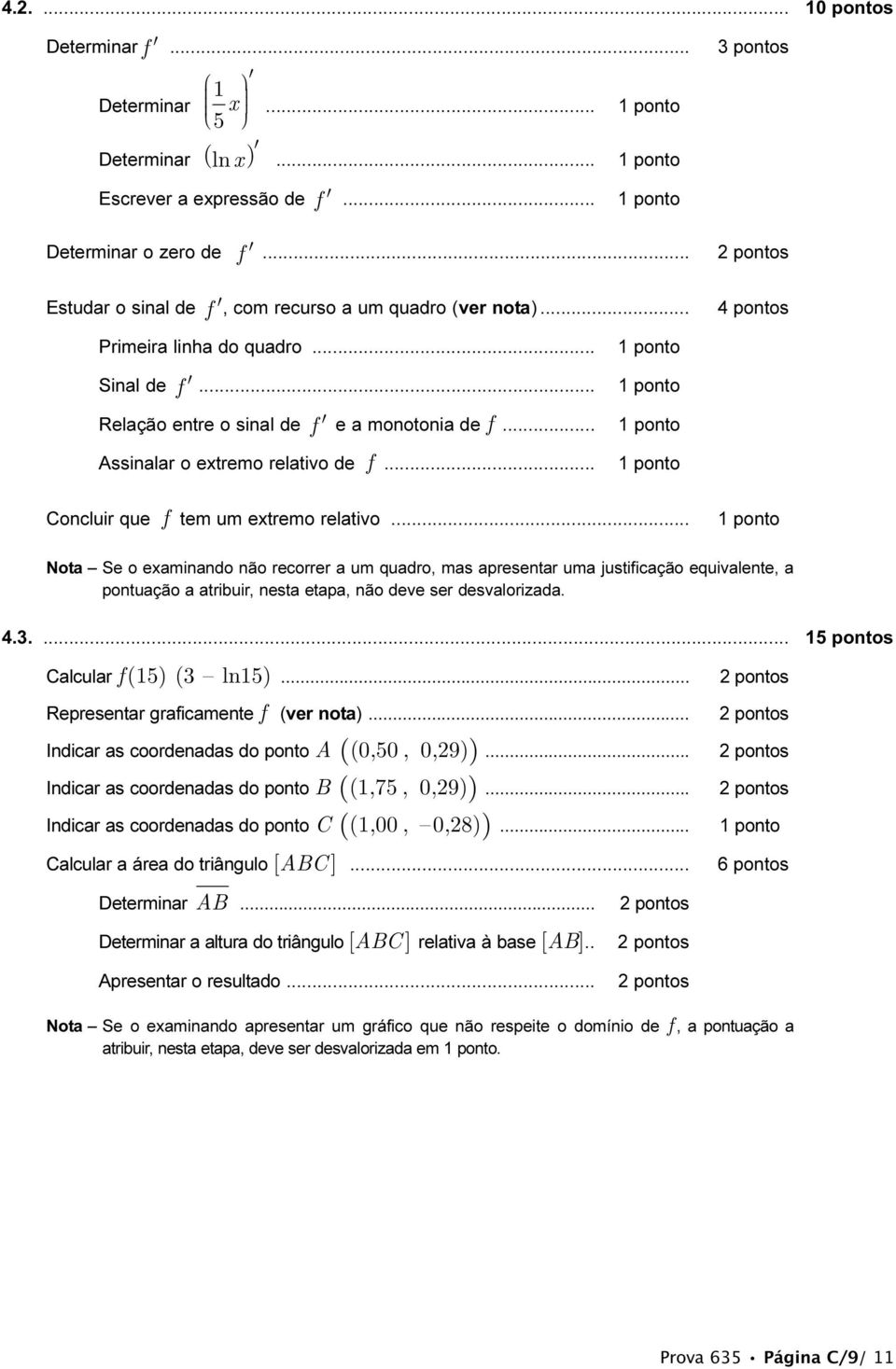 .. 1 pontos Assinalar o extremo relativo de f... 1 pontos Concluir que f tem um extremo relativo.