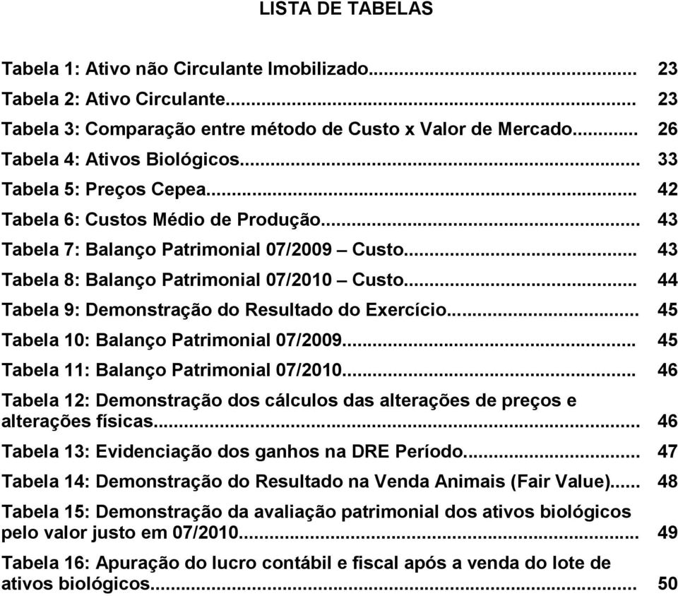 .. 44 Tabela 9: Demonstração do Resultado do Exercício... 45 Tabela 10: Balanço Patrimonial 07/2009... 45 Tabela 11: Balanço Patrimonial 07/2010.