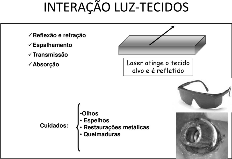 atinge o tecido alvo e é refletido Cuidados: