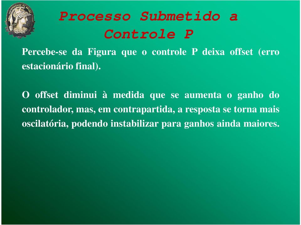 O offset diminui à medida que se aumenta o ganho do controlador, mas,