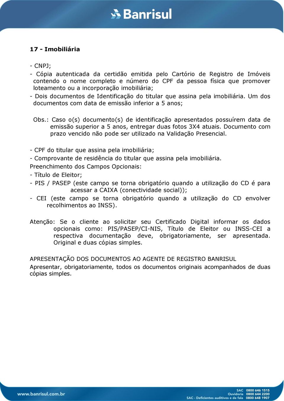 de Identificação do titular que assina pela imobiliária.