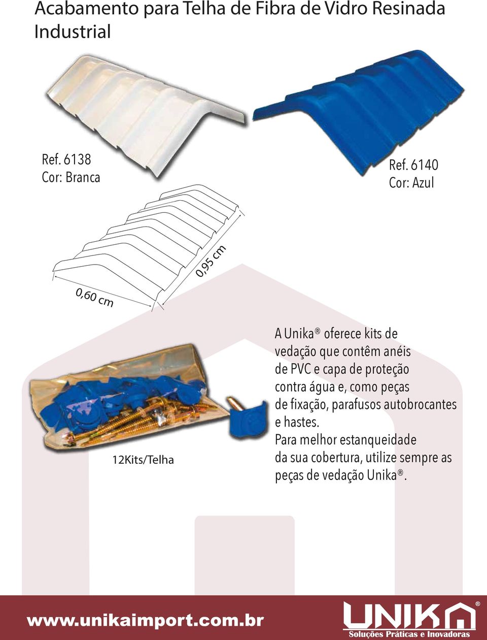 anéis de PVC e capa de proteção contra água e, como peças de fixação, parafusos