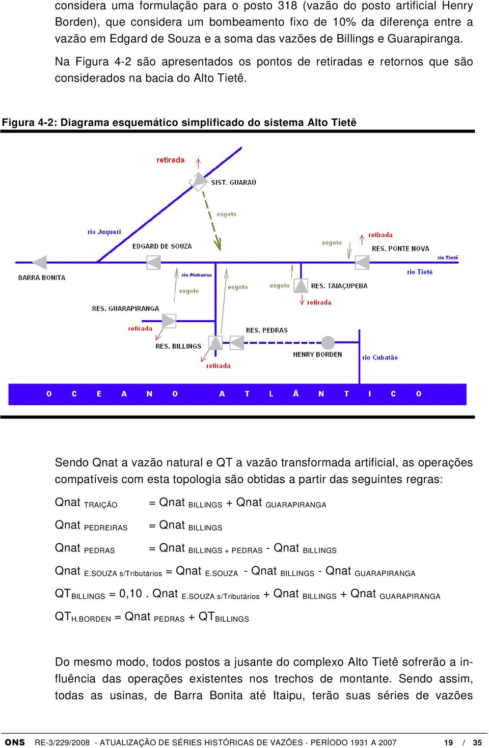 Figura 4-2: Diagrama esquemático simplificado do sistema Alto Tietê Sendo Qnat a vazão natural e QT a vazão transformada artificial, as operações compatíveis com esta topologia são obtidas a partir