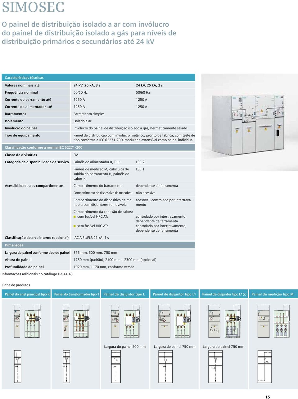 do painel Tipo de equipamento Barramento simples Isolado a ar Invólucro do painel de distribuição isolado a gás, hermeticamente selado Painel de distribuição com invólucro metálico, pronto de