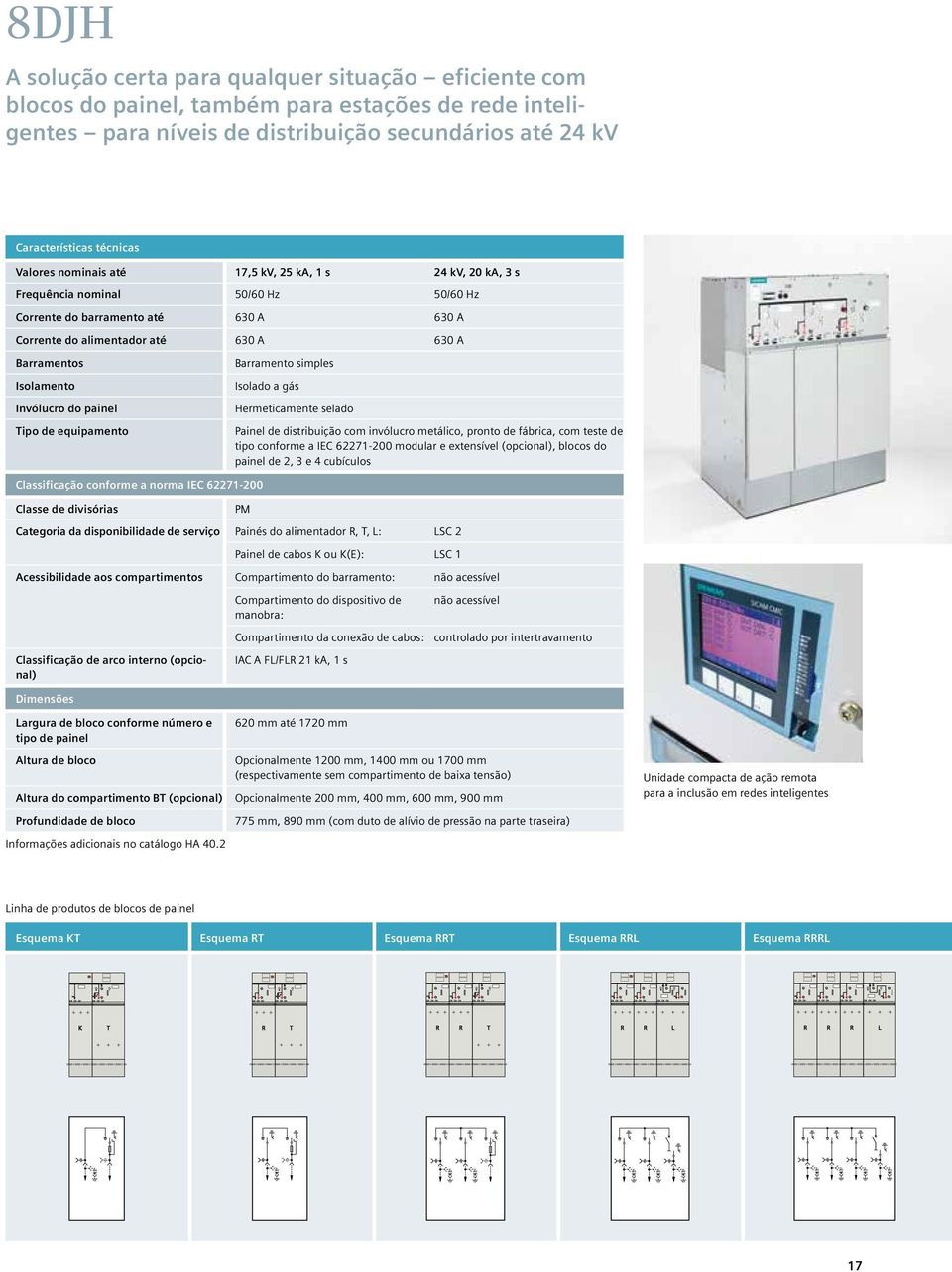 do painel Tipo de equipamento Barramento simples Isolado a gás Hermeticamente selado Painel de distribuição com invólucro metálico, pronto de fábrica, com teste de tipo conforme a IEC 62271-200