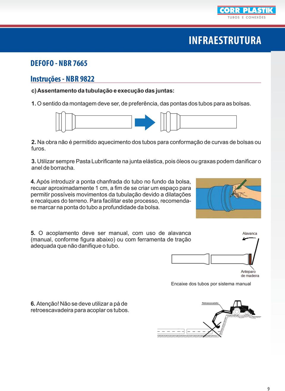 pós introduzir a ponta chanfrada do tubo no fundo da bolsa, rcuar aproximadamnt 1 cm, a fim d s criar um spaço para prmitir possívis movimntos da tubulação dvido a dilataçõs rcalqus do trrno.