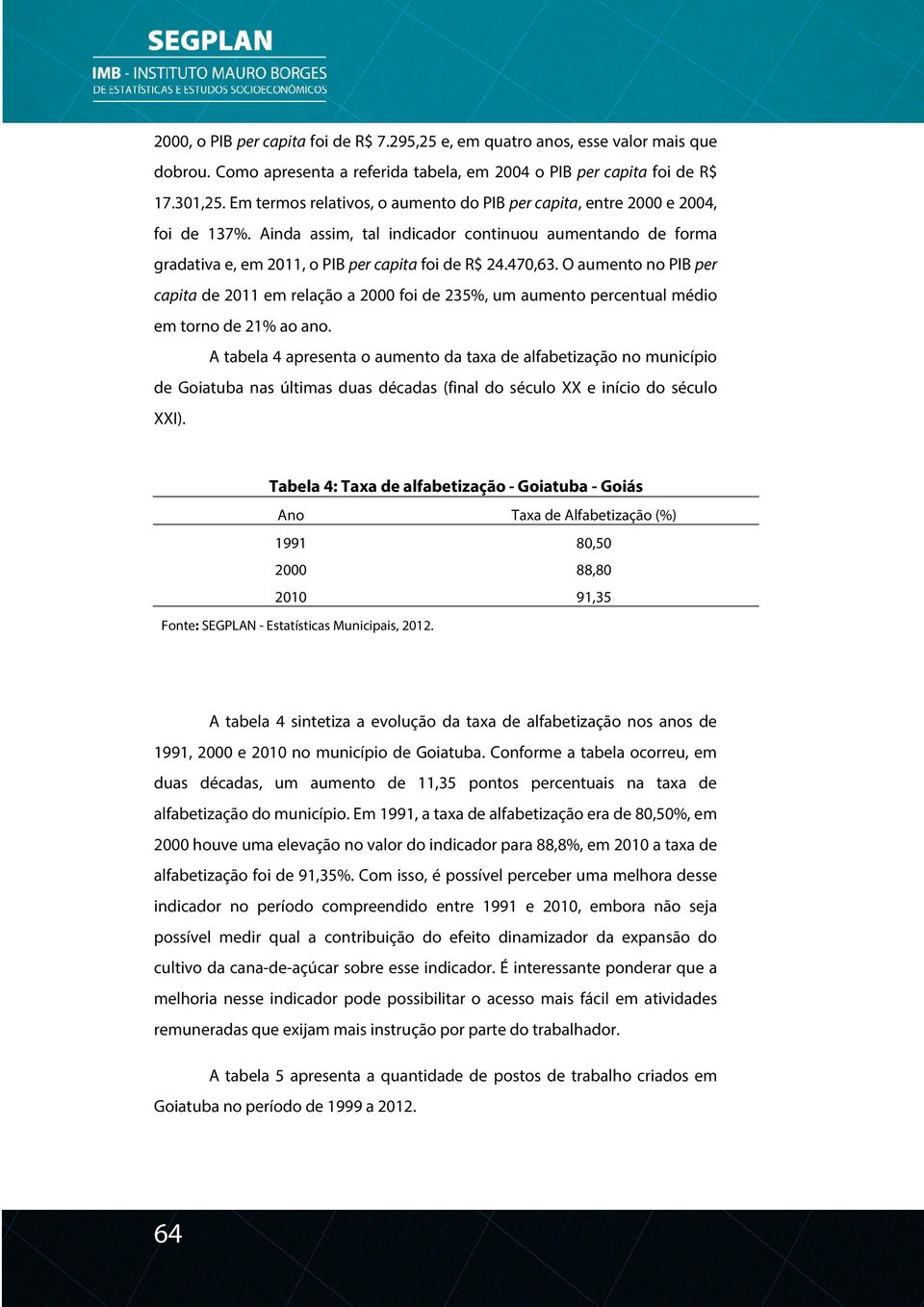 O aumento no PIB per capita de 2011 em relação a 2000 foi de 235%, um aumento percentual médio em torno de 21% ao ano.