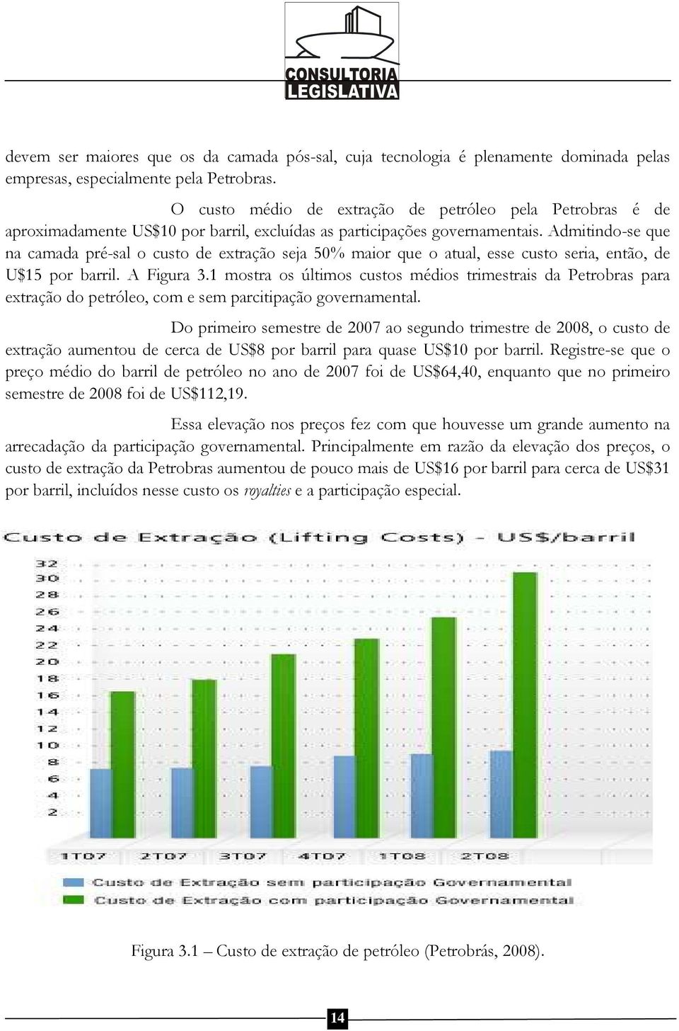 Admitindo-se que na camada pré-sal o custo de extração seja 50% maior que o atual, esse custo seria, então, de U$15 por barril. A Figura 3.