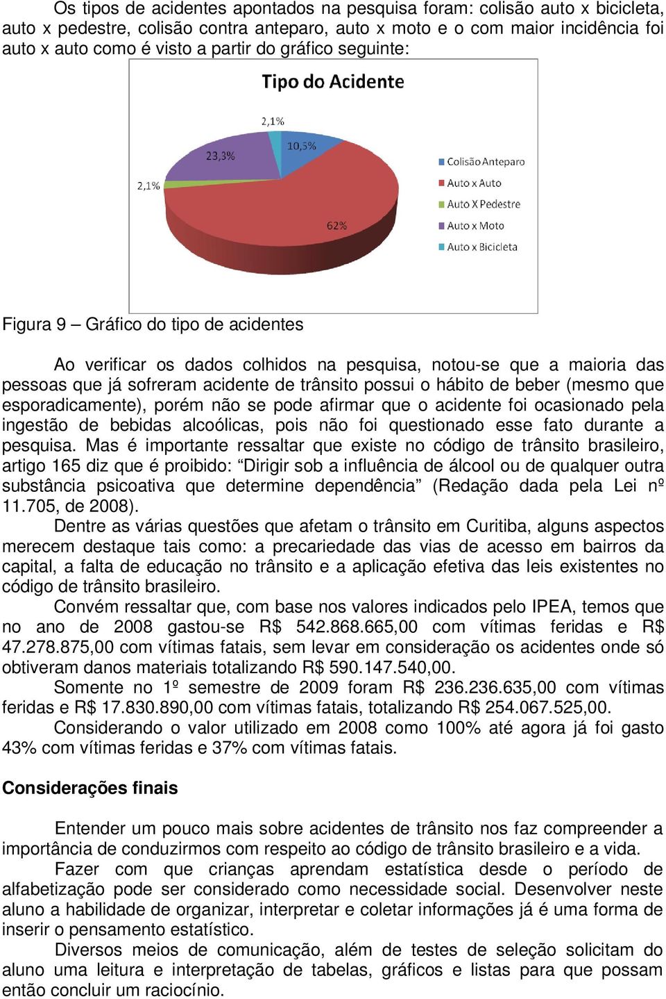 (mesmo que esporadicamente), porém não se pode afirmar que o acidente foi ocasionado pela ingestão de bebidas alcoólicas, pois não foi questionado esse fato durante a pesquisa.