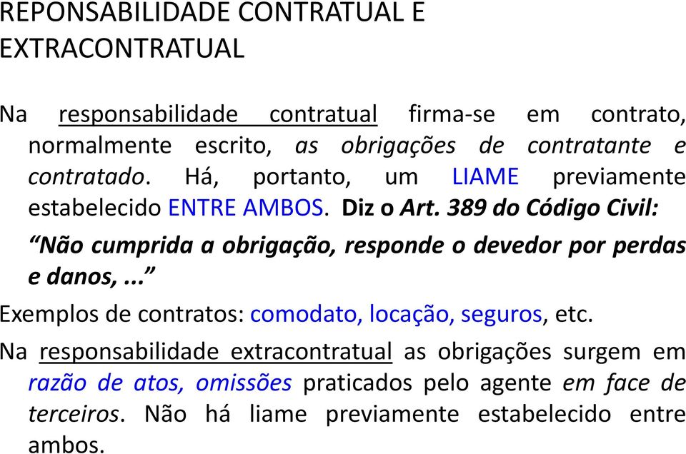 389 do Código Civil: Não cumprida a obrigação, responde o devedor por perdas e danos,.