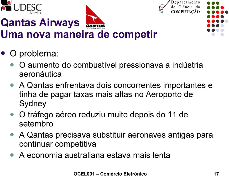 Aeroporto de Sydney O tráfego aéreo reduziu muito depois do 11 de setembro A Qantas precisava substituir