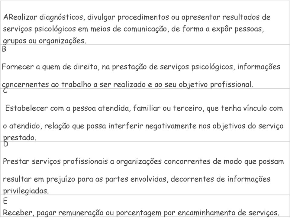 C Estabelecer com a pessoa atendida, familiar ou terceiro, que tenha vínculo com o atendido, relação que possa interferir negativamente nos objetivos do serviço prestado.