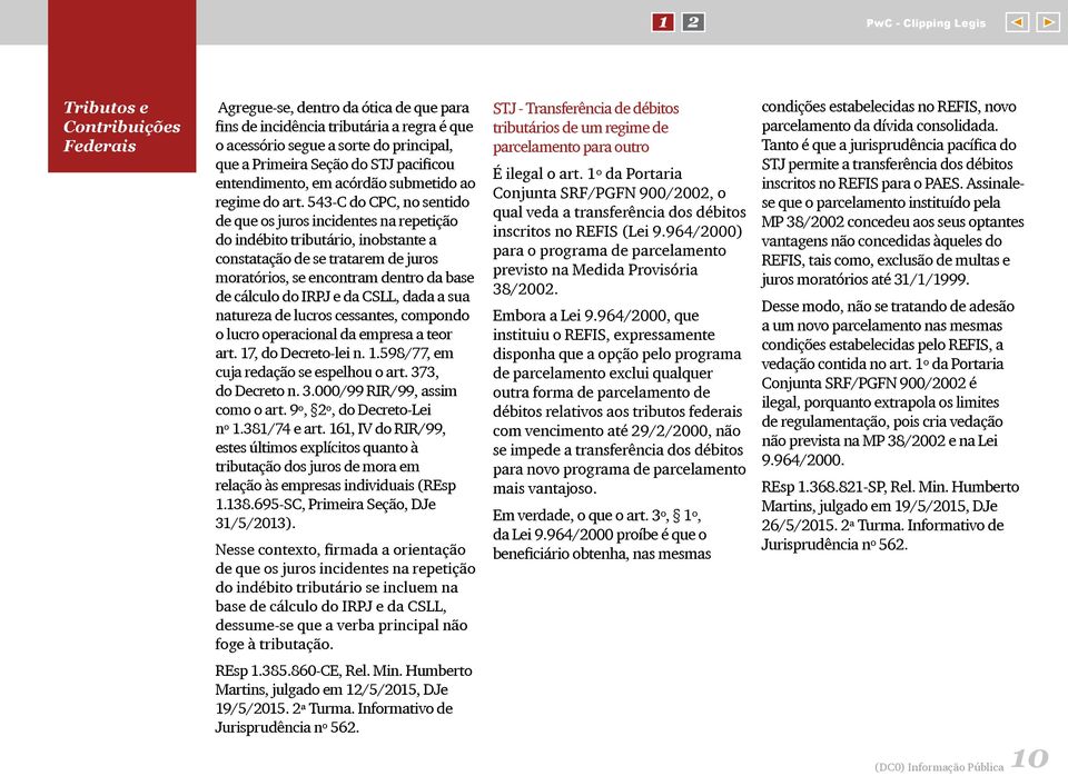 543-C do CPC, no sentido de que os juros incidentes na repetição do indébito tributário, inobstante a constatação de se tratarem de juros moratórios, se encontram dentro da base de cálculo do IRPJ e