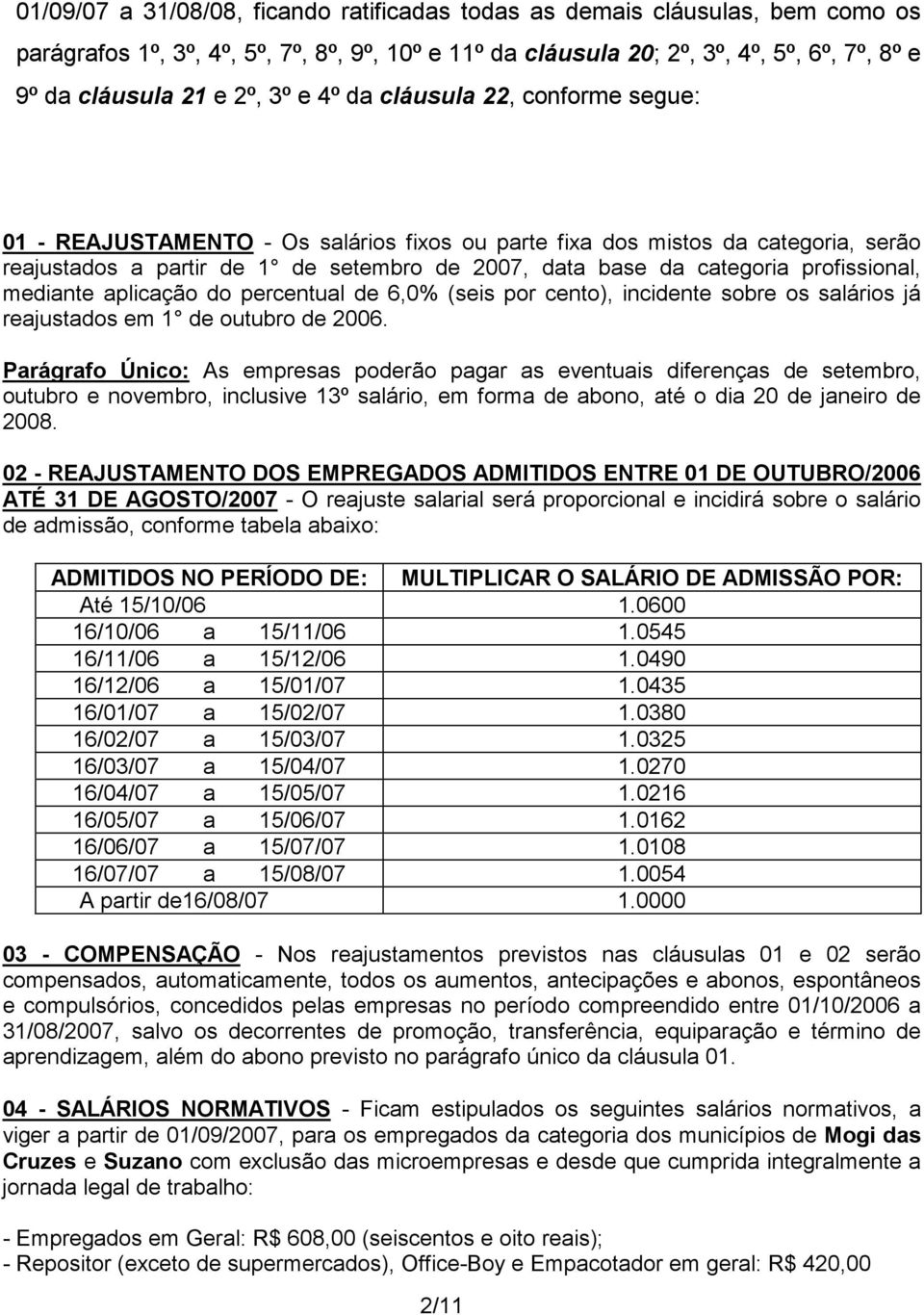 profissional, mediante aplicação do percentual de 6,0% (seis por cento), incidente sobre os salários já reajustados em 1 de outubro de 2006.