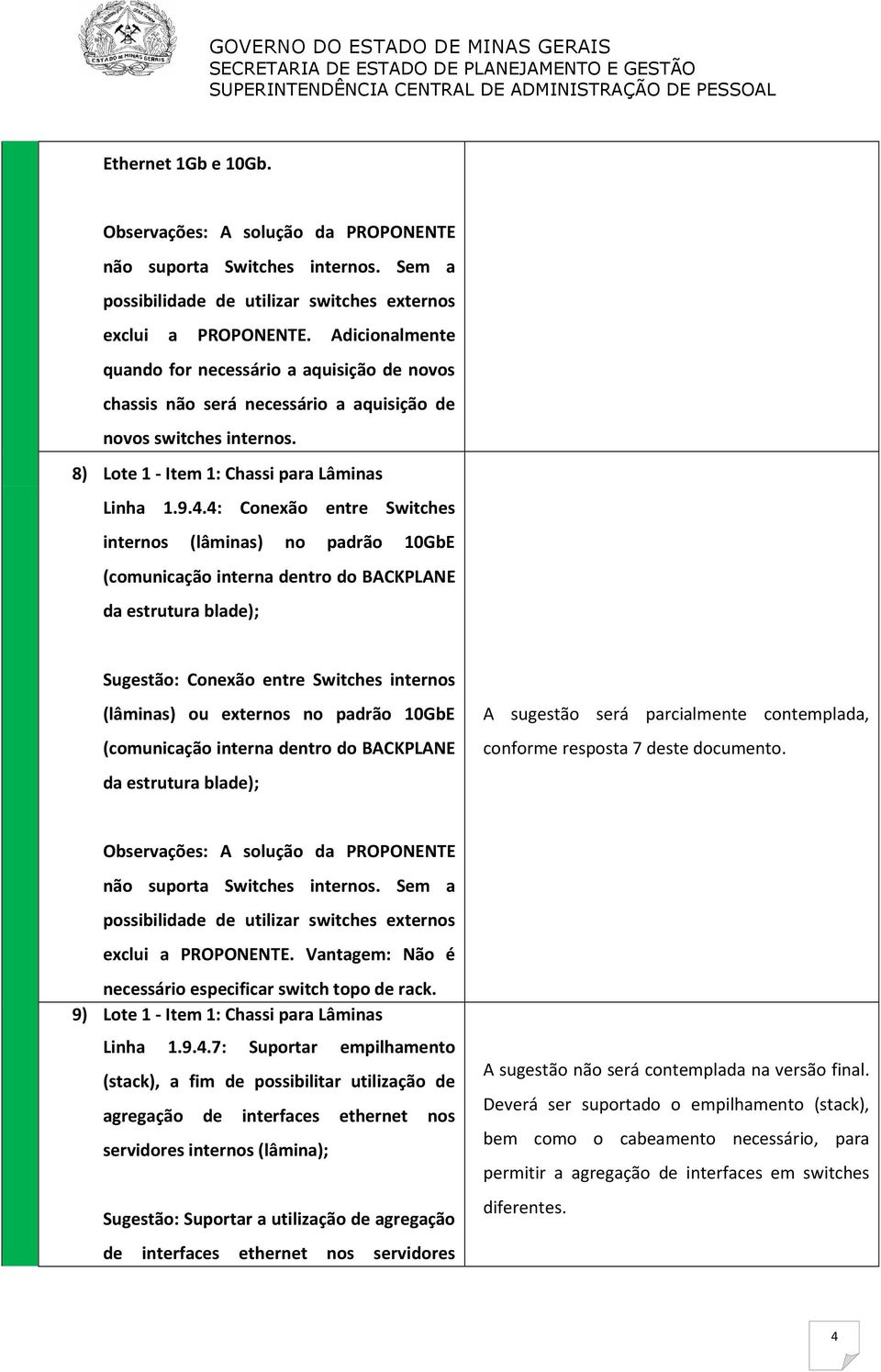 4: Conexão entre Switches internos (lâminas) no padrão 10GbE (comunicação interna dentro do BACKPLANE da estrutura blade); Sugestão: Conexão entre Switches internos (lâminas) ou externos no padrão