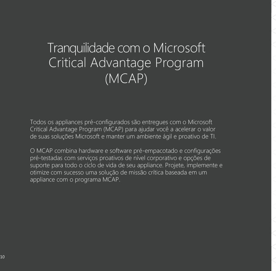 O MCAP combina hardware e software pré-empacotado e configurações pré-testadas com serviços proativos de nível corporativo e opções de suporte