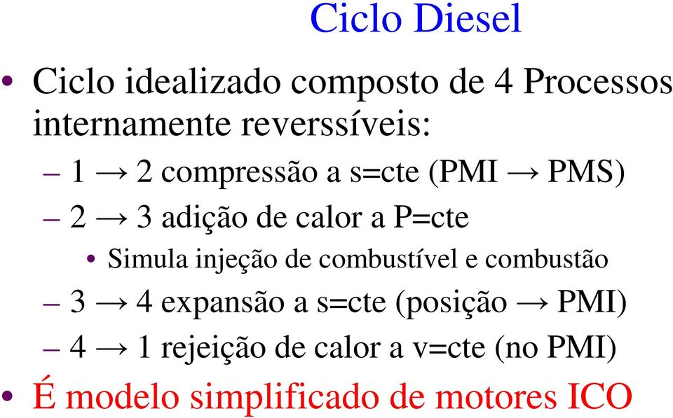 P=cte Simula injeção de combustível e combustão 3 4 expansão a s=cte