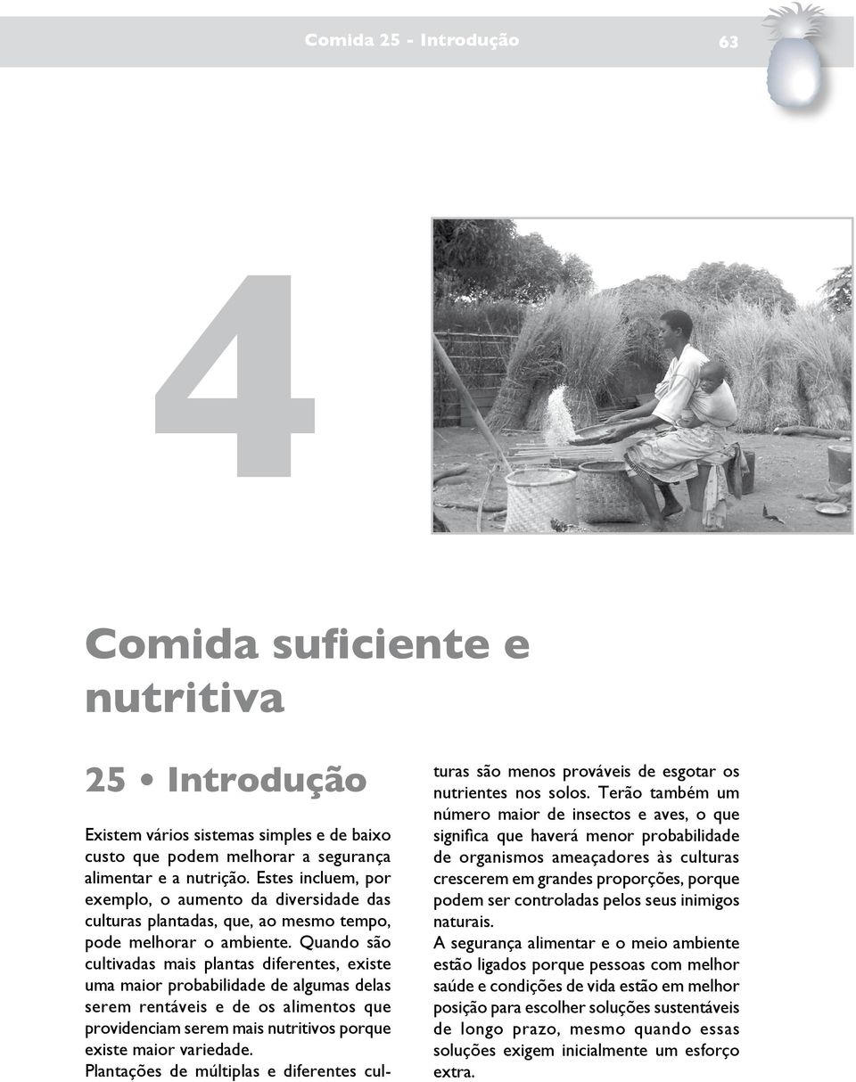 Quando são cultivadas mais plantas diferentes, existe uma maior probabilidade de algumas delas serem rentáveis e de os alimentos que providenciam serem mais nutritivos porque existe maior variedade.