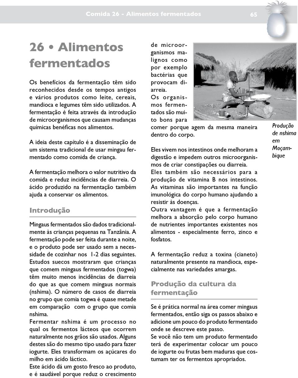 A ideia deste capítulo é a disseminação de um sistema tradicional de usar mingau fermentado como comida de criança. A fermentação melhora o valor nutritivo da comida e reduz incidências de diarreia.