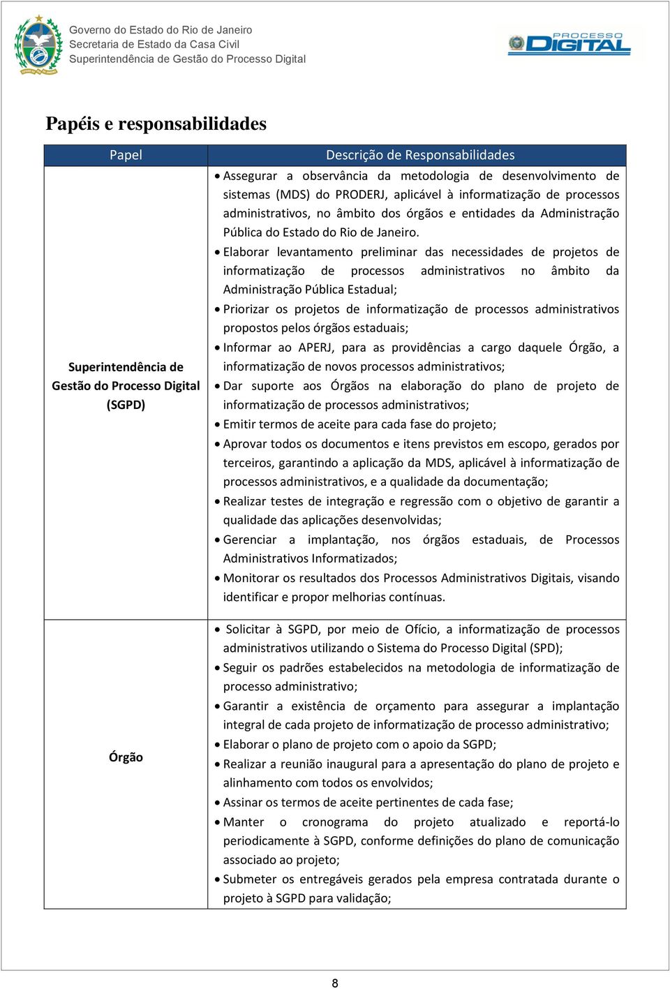 Elaborar levantamento preliminar das necessidades de projetos de informatização de processos administrativos no âmbito da Administração Pública Estadual; Priorizar os projetos de informatização de