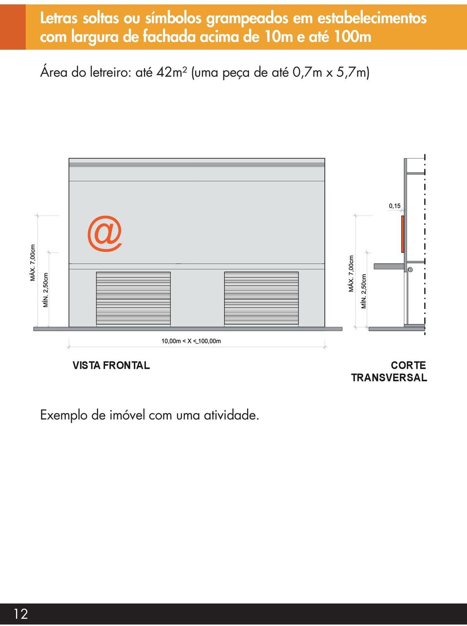 letreiro: até 42m² (uma peça de até 0,7m x 5,7m) VISTA