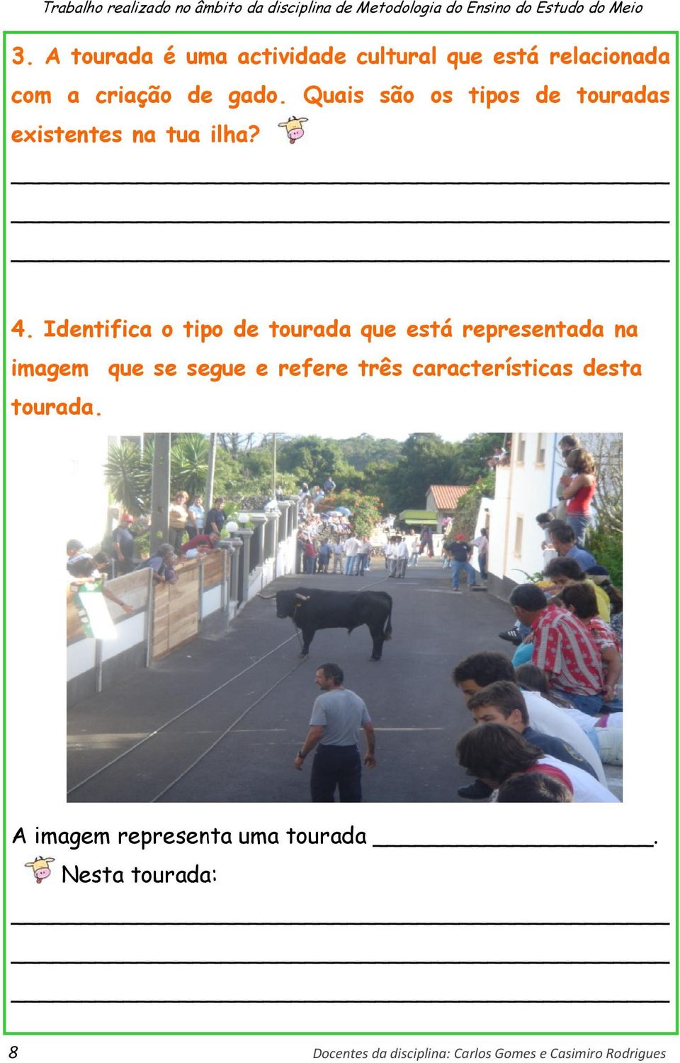 Quais são os tipos de touradas existentes na tua ilha? 4.