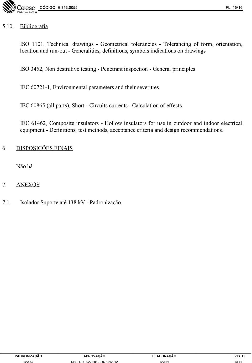 on drawings ISO 3452, Non destrutive testing - Penetrant inspection - General principles IEC 60721-1, Environmental parameters and their severities IEC 60865 (all parts),