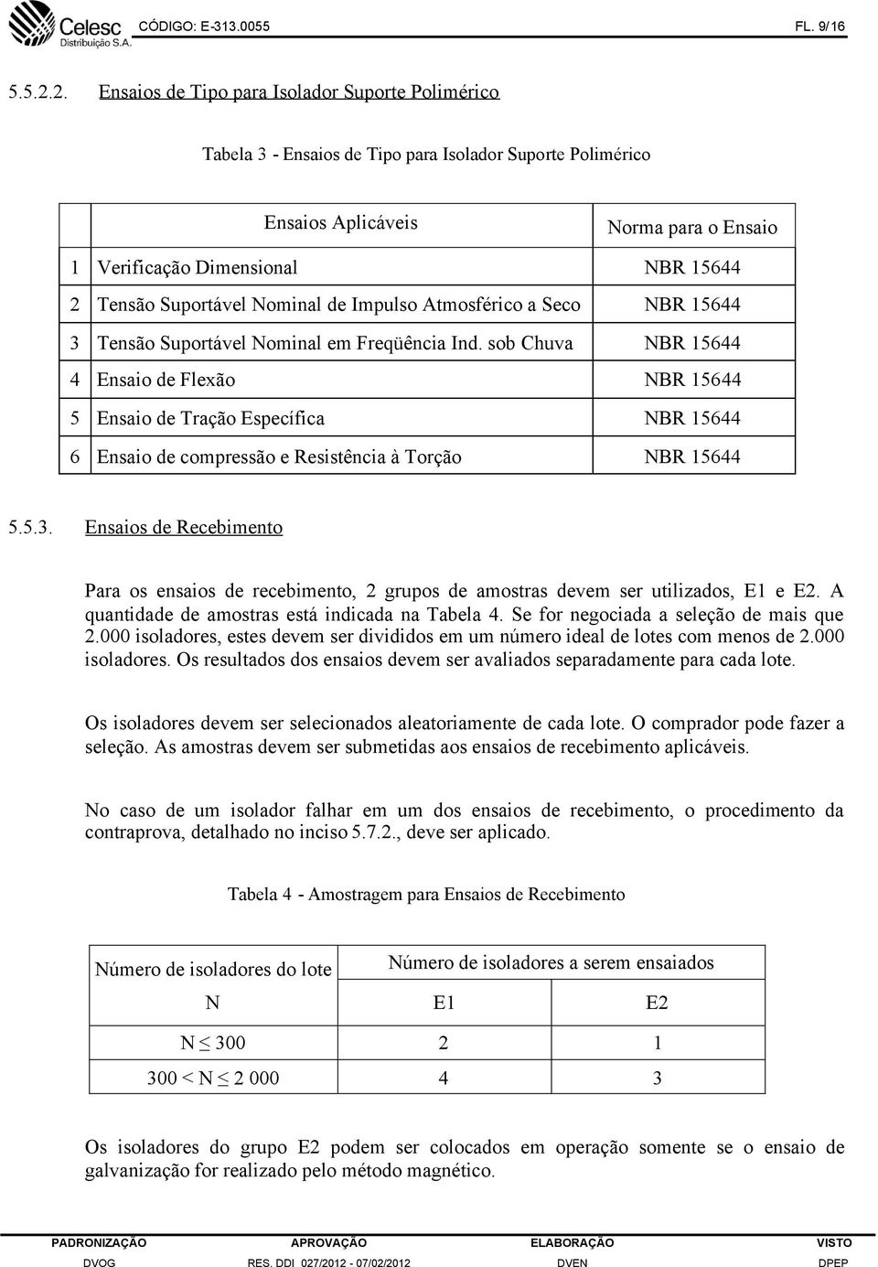 Suportável Nominal de Impulso Atmosférico a Seco NBR 15644 3 Tensão Suportável Nominal em Freqüência Ind.