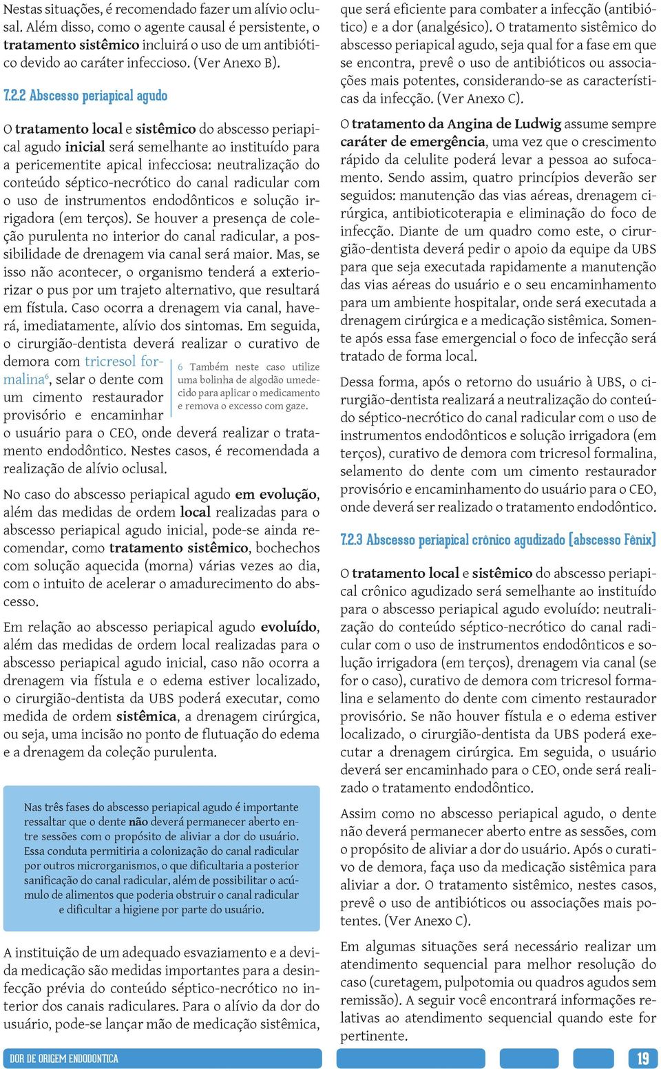 2 Abscesso periapical agudo O tratamento local e sistêmico do abscesso periapical agudo inicial será semelhante ao instituído para a pericementite apical infecciosa: neutralização do conteúdo