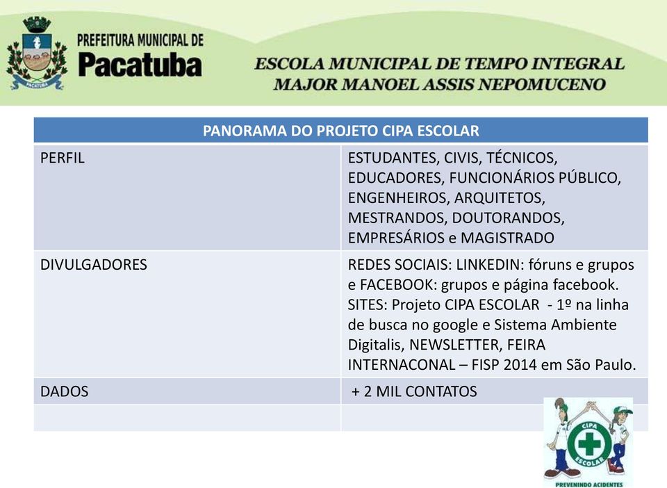 SOCIAIS: LINKEDIN: fóruns e grupos e FACEBOOK: grupos e página facebook.