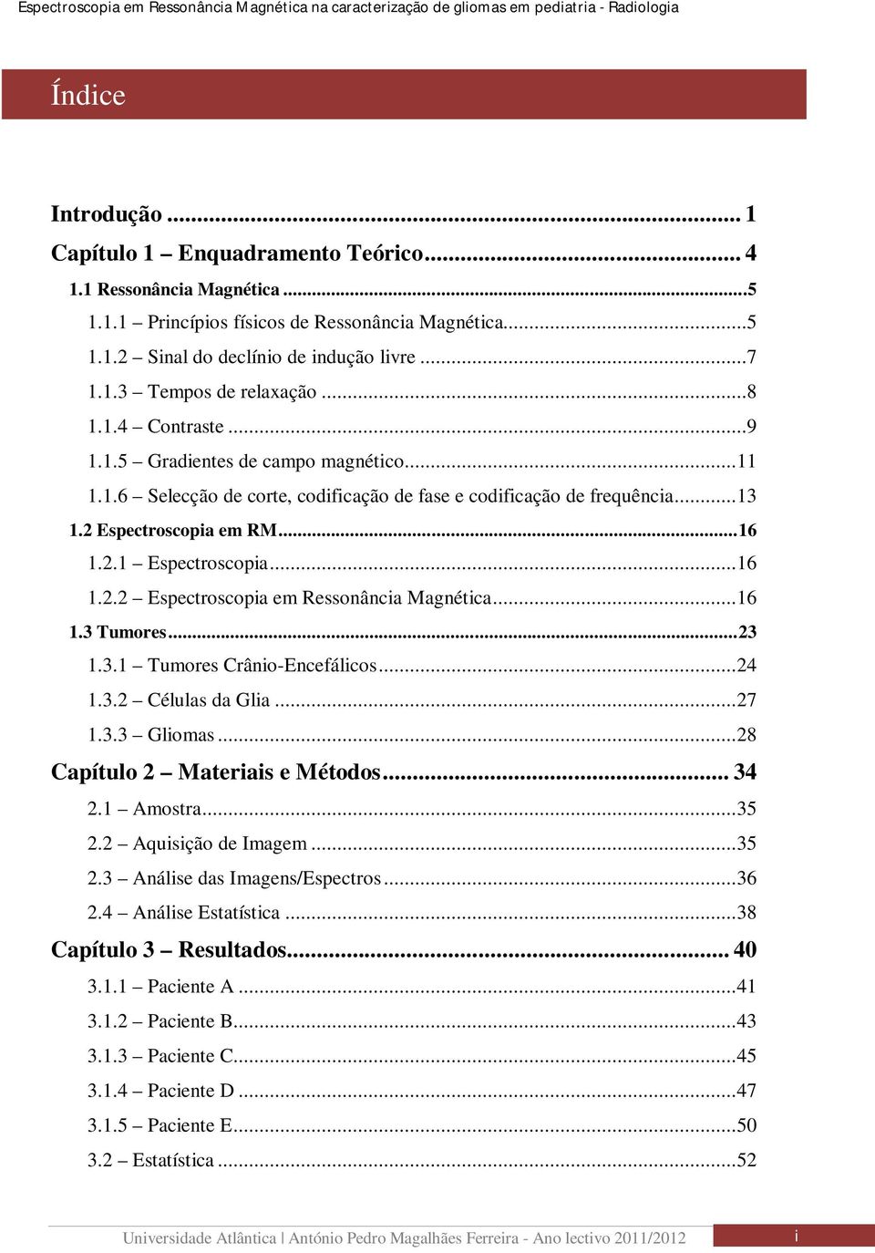 .. 16 1.2.2 Espectroscopia em Ressonância Magnética... 16 1.3 Tumores... 23 1.3.1 Tumores Crânio-Encefálicos... 24 1.3.2 Células da Glia... 27 1.3.3 Gliomas... 28 Capítulo 2 Materiais e Métodos... 34 2.